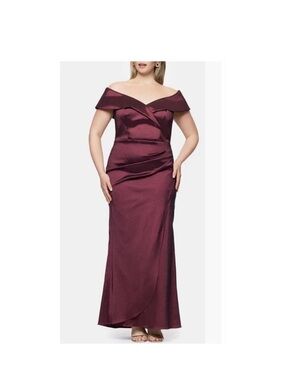 XSCAPE Evening Gown Burgundy Metallic Ruched Mermaid Dress 18W NWT